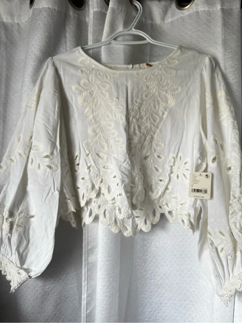 Free People White Eyelet Cropped Peasant Blouse - Women's Top